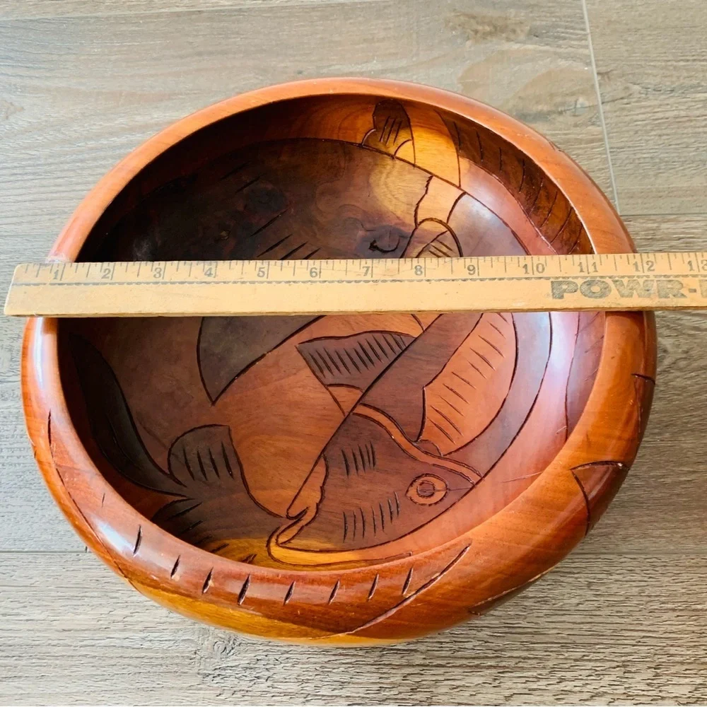 Handcrafted Wooden Bowl with Fish Design